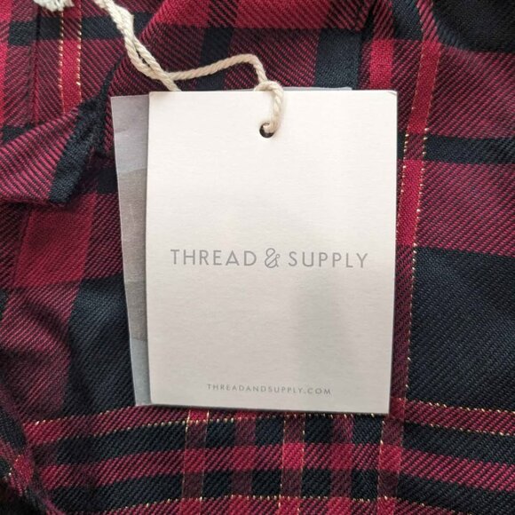 NWT Thread And Supply Button Down Plaid Shirt Size Medium Red Black and Gold - Picture 5 of 8